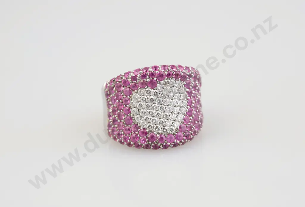 Pasquale Bruni (Italy) 18ct White Gold Diamond and Pink Sapphire Heart Ring Image 1++