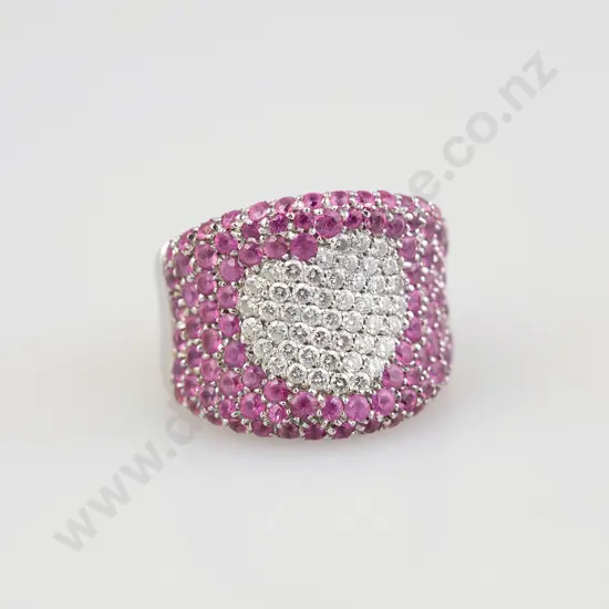 Pasquale Bruni (Italy) 18ct White Gold Diamond and Pink Sapphire Heart Ring