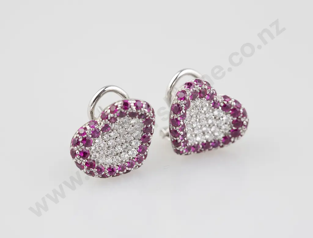 Pair Pasquale Bruni (Italy) 18ct White Gold Diamond and Pink Sapphire Heart Earrings Image 1++