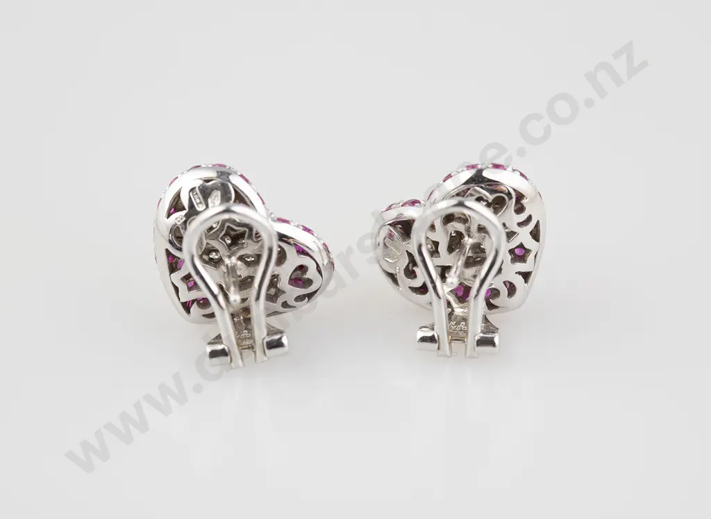 Pair Pasquale Bruni (Italy) 18ct White Gold Diamond and Pink Sapphire Heart Earrings Image 1++