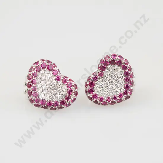 Pair Pasquale Bruni (Italy) 18ct White Gold Diamond and Pink Sapphire Heart Earrings