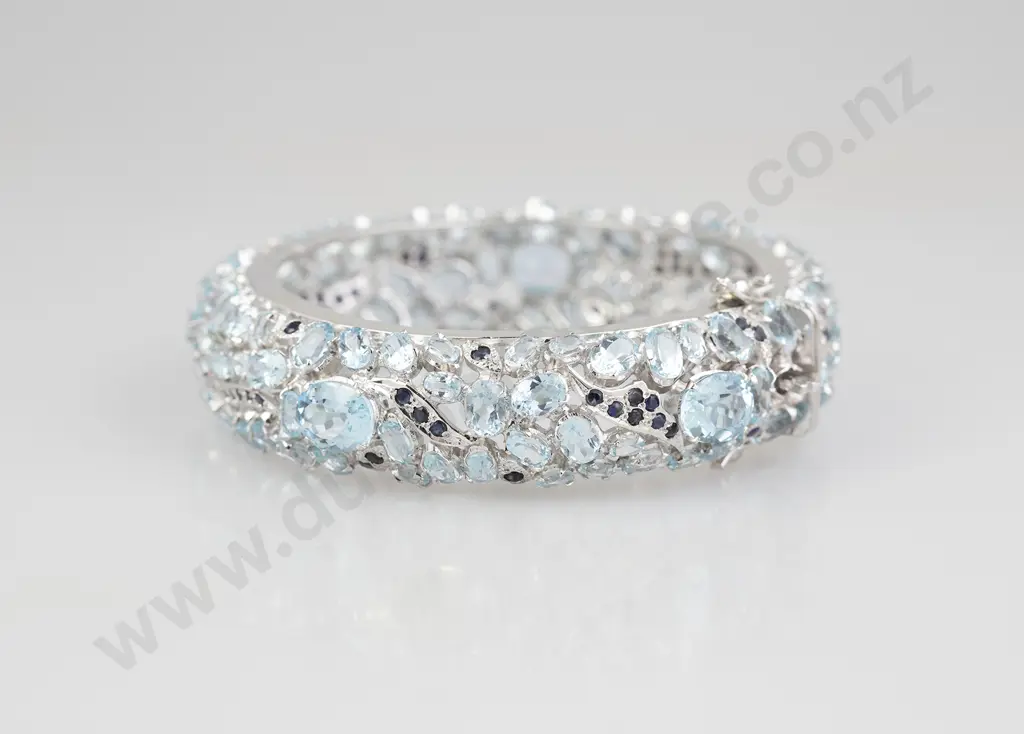 Sterling Silver 178stone Topaz and Sapphire Hinged Snap Bangle Image 1++