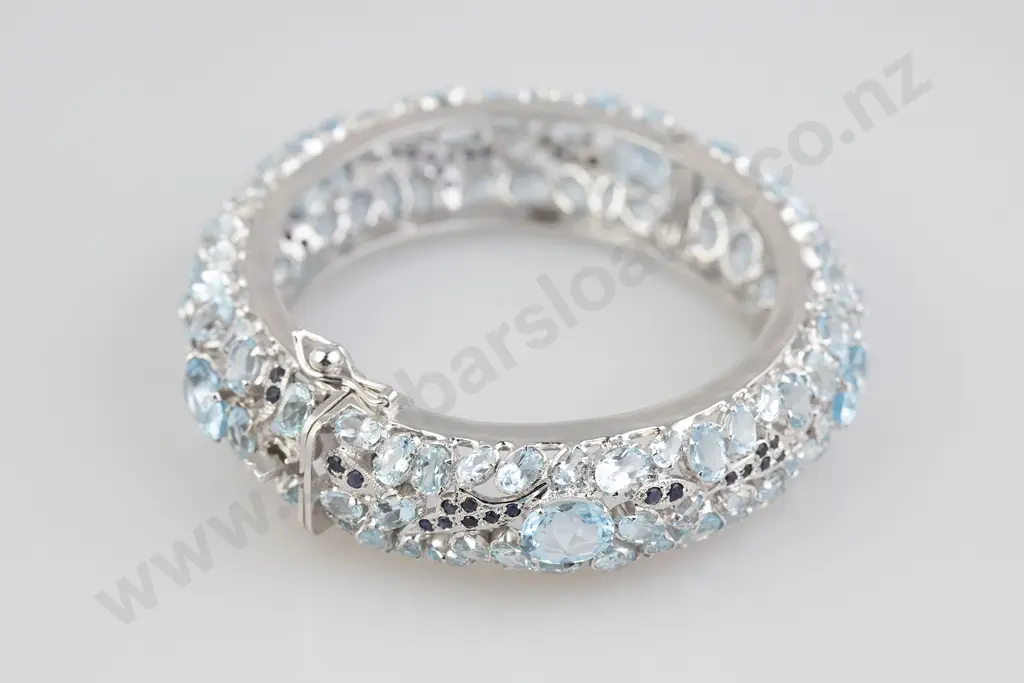 Sterling Silver 178stone Topaz and Sapphire Hinged Snap Bangle Image 1++