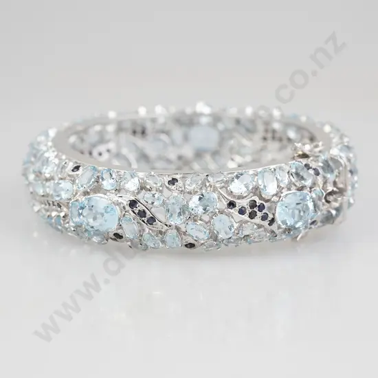 Sterling Silver 178stone Topaz and Sapphire Hinged Snap Bangle