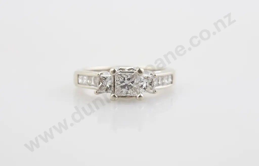 14ct White Gold Three Stone Diamond Bridge Ring Image 1++