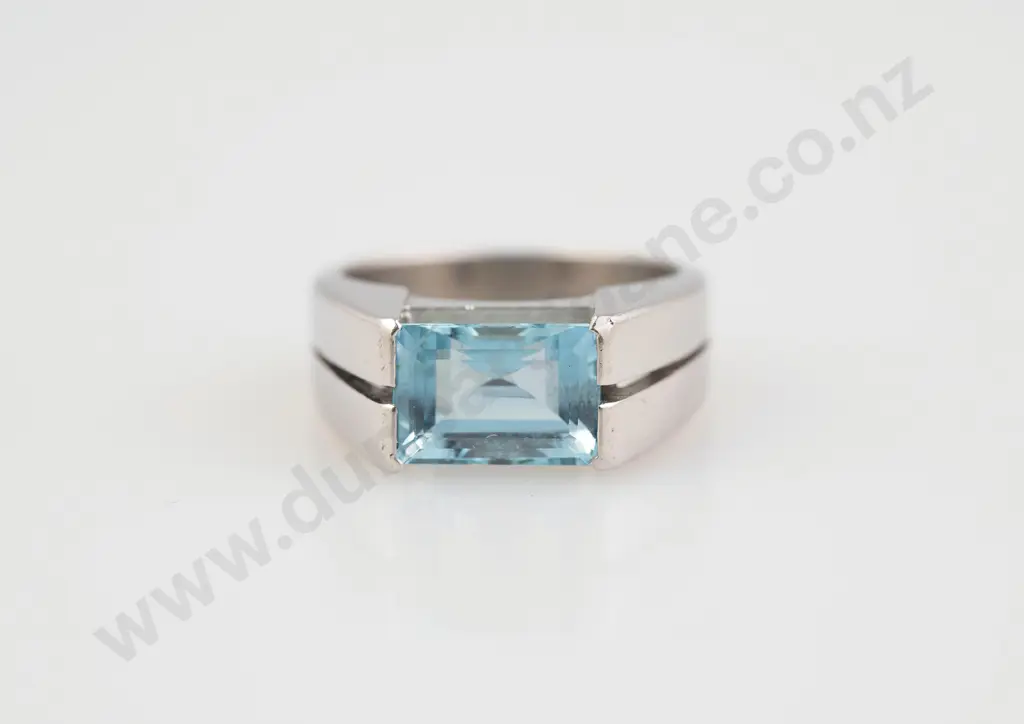 All Palladium Single Aquamarine RIng Image 1++