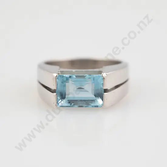 All Palladium Single Aquamarine RIng