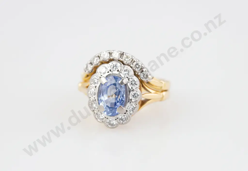18ct 13stone Sapphire and Diamond Cluster Ring Image 1++