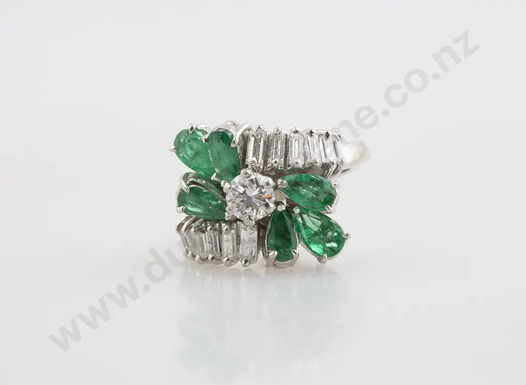 14ct White Gold 19stone Emerald and Diamond Dress Ring Image 1++