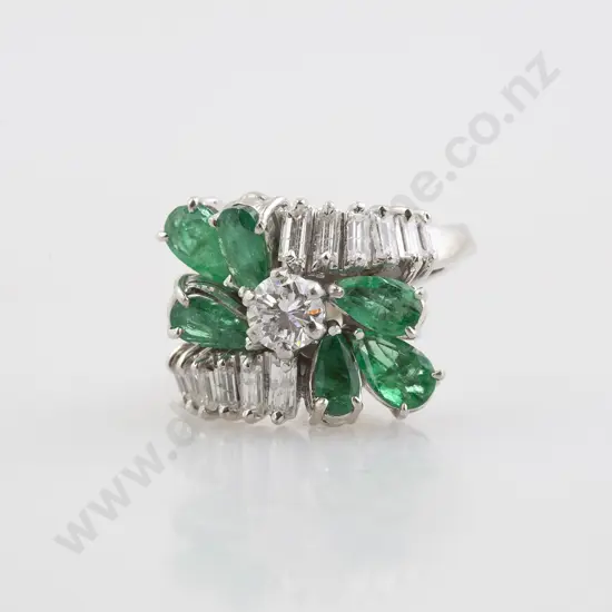 14ct White Gold 19stone Emerald and Diamond Dress Ring