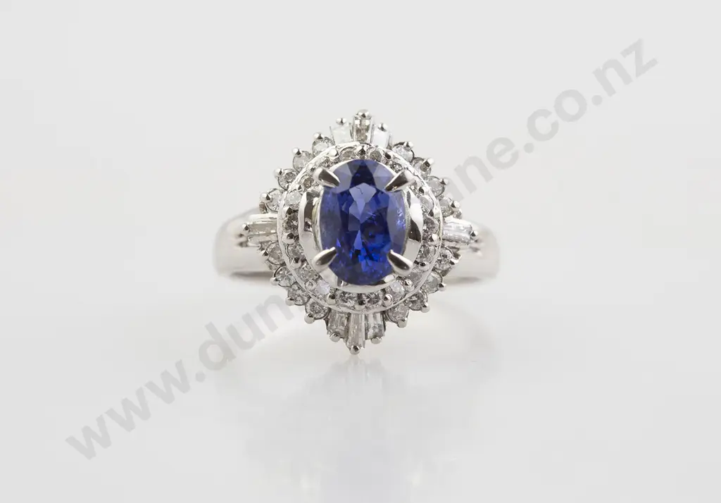 All Platinum 45stone Sapphire and Diamond Cluster Ring Image 1++