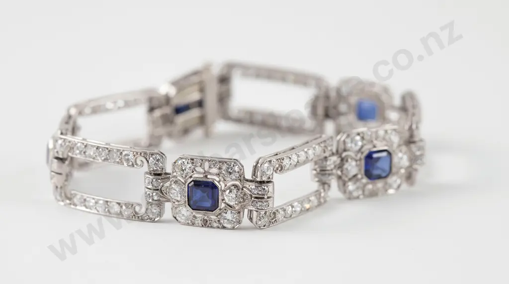 Art Deco All Platinum Sapphire and Diamond Bracelet Image 1++
