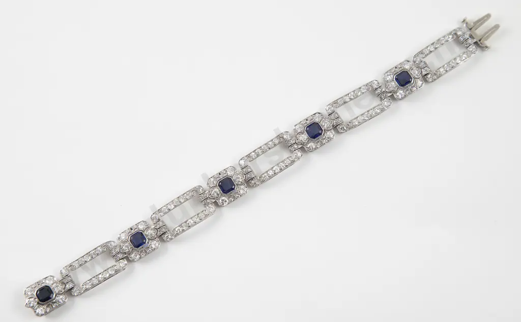 Art Deco All Platinum Sapphire and Diamond Bracelet Image 1++