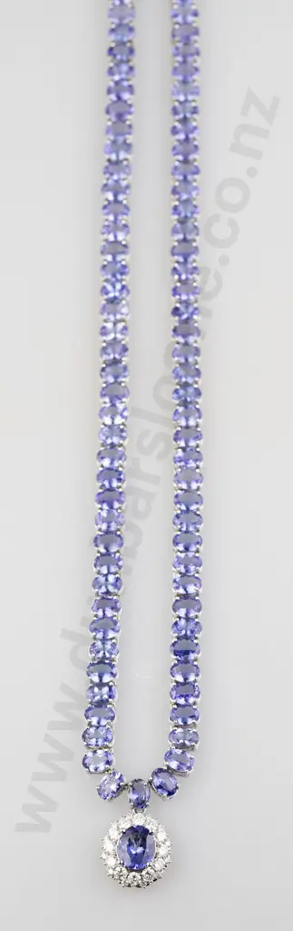 14ct White Gold Tanzanite and Diamond Necklace Image 1++