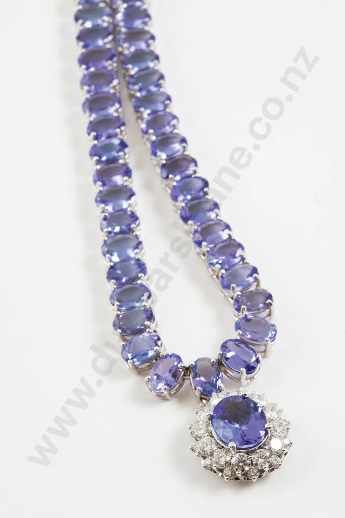 14ct White Gold Tanzanite and Diamond Necklace Image 1++
