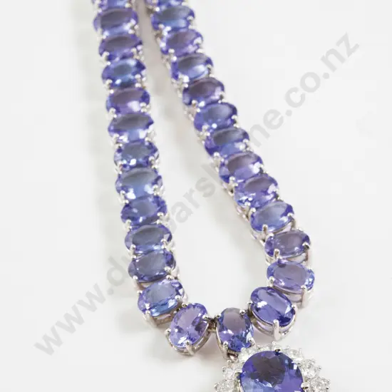 14ct White Gold Tanzanite and Diamond Necklace