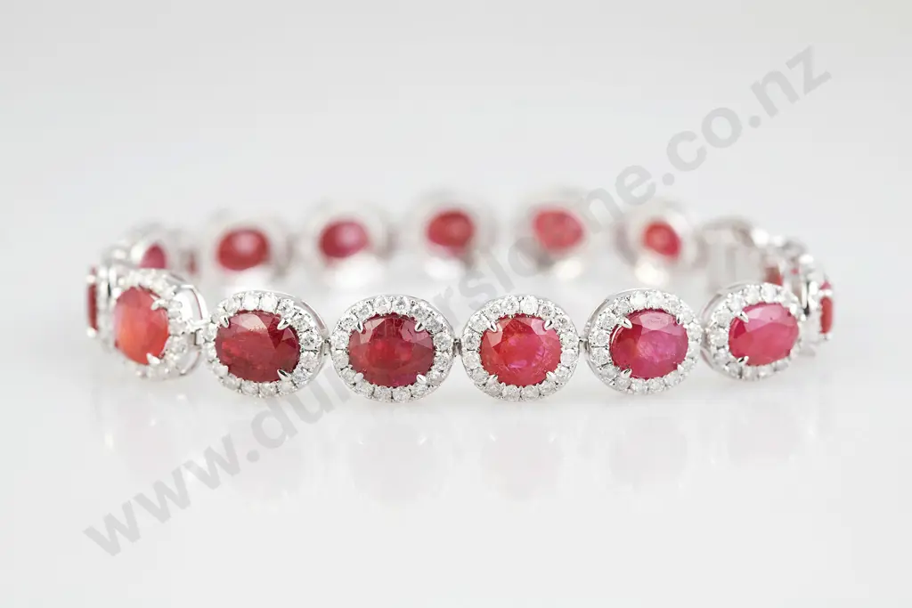 All Platinum Ruby and Diamond Halo Tennis Bracelet Image 1++