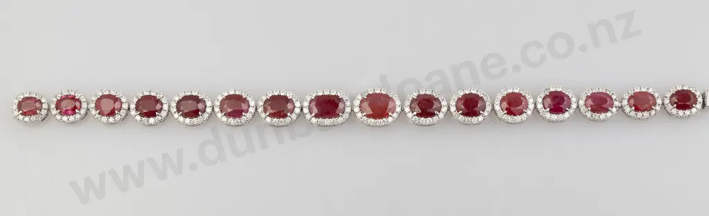 All Platinum Ruby and Diamond Halo Tennis Bracelet Image 1++