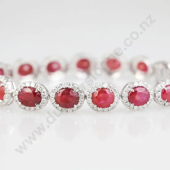 All Platinum Ruby and Diamond Halo Tennis Bracelet
