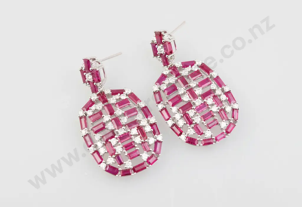 18ct White Gold Ruby and Diamond Pendant Earrings Image 1++
