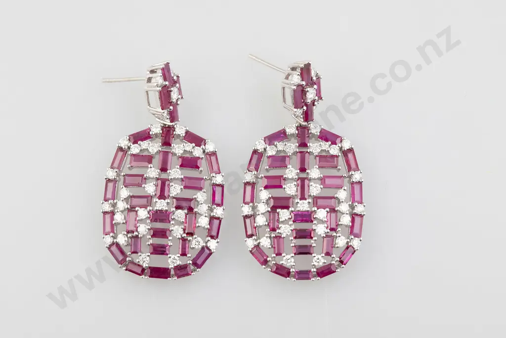18ct White Gold Ruby and Diamond Pendant Earrings Image 1++