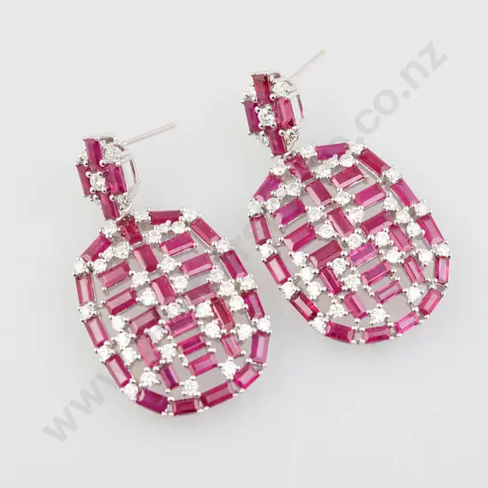 18ct White Gold Ruby and Diamond Pendant Earrings