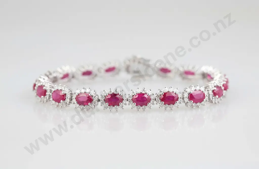 All Platinum Ruby and Diamond Halo Tennis Bracelet Image 1++