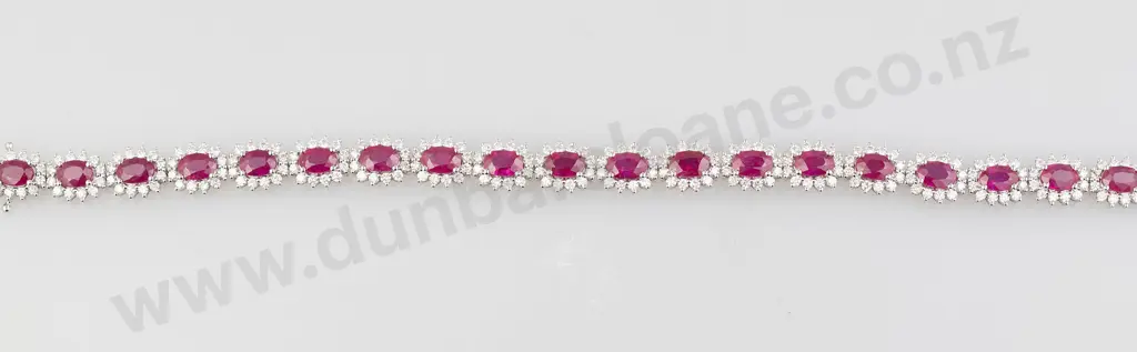 All Platinum Ruby and Diamond Halo Tennis Bracelet Image 1++