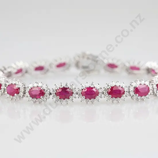 All Platinum Ruby and Diamond Halo Tennis Bracelet