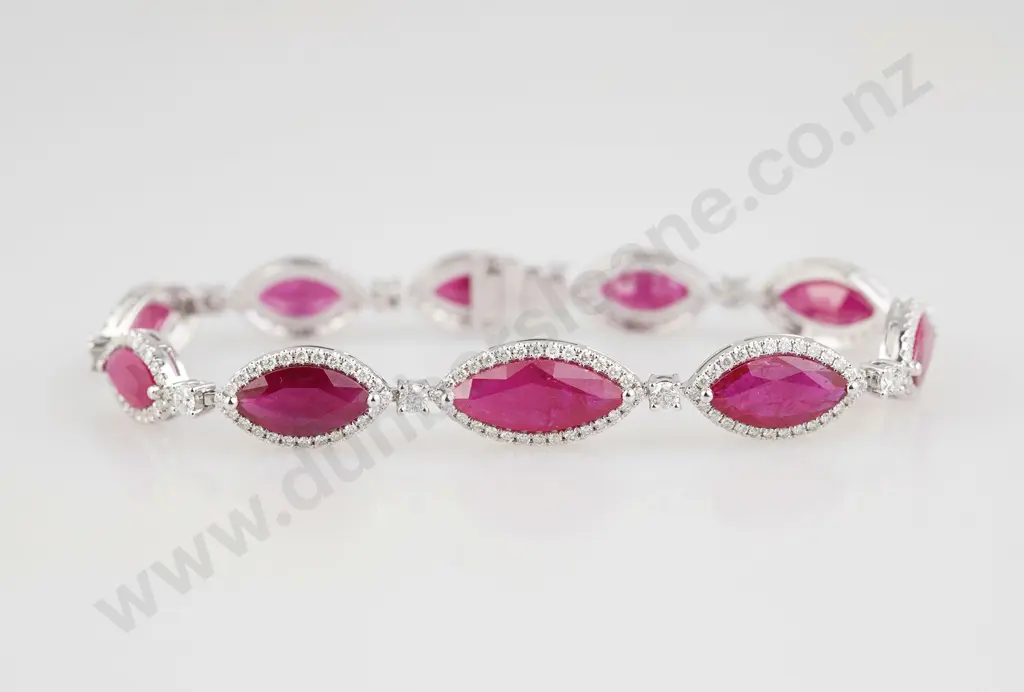 All Platinum Ruby and Diamond Halo Tennis Bracelet Image 1++