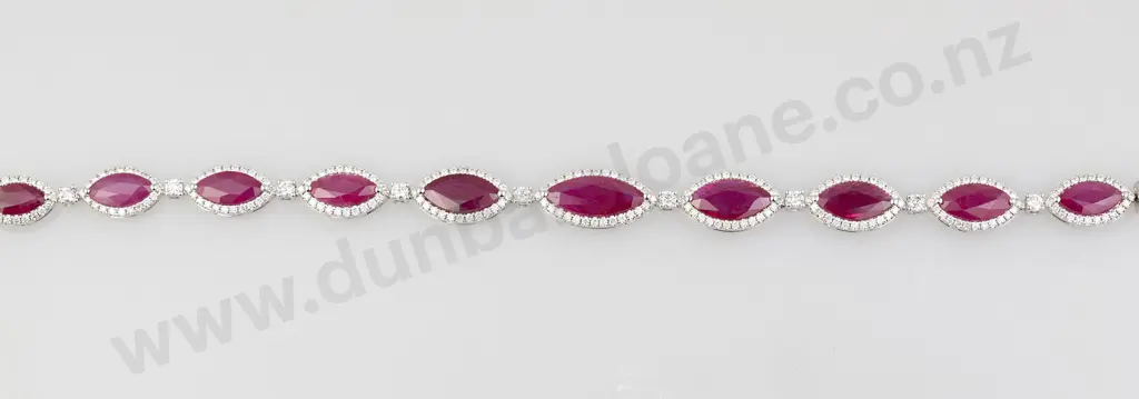 All Platinum Ruby and Diamond Halo Tennis Bracelet Image 1++