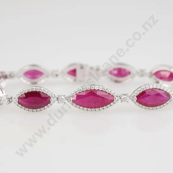 All Platinum Ruby and Diamond Halo Tennis Bracelet