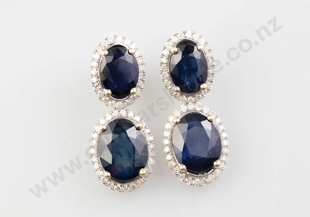 14ct White Gold Sapphire and Diamond Pendant Drop Earrings Image 1++