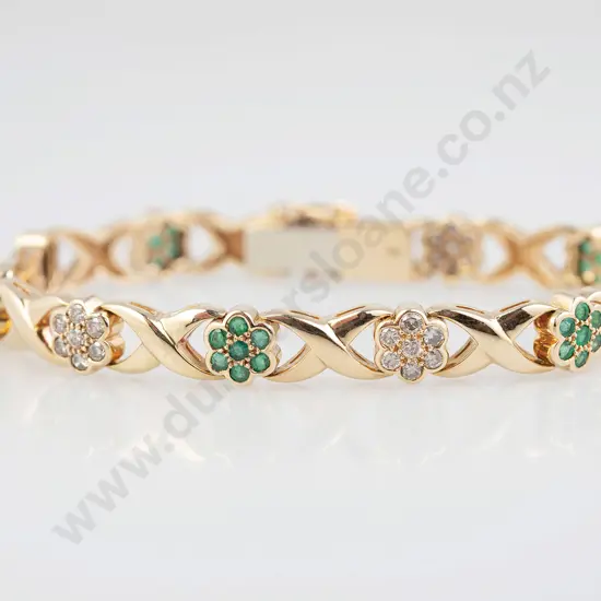 14ct 77stone Emerald and Diamond Bracelet
