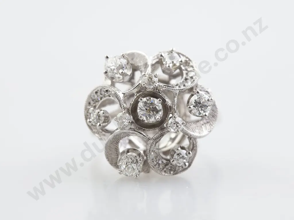 14ct White Gold 19stone Diamond Princess Style Cluster Ring Image 1++