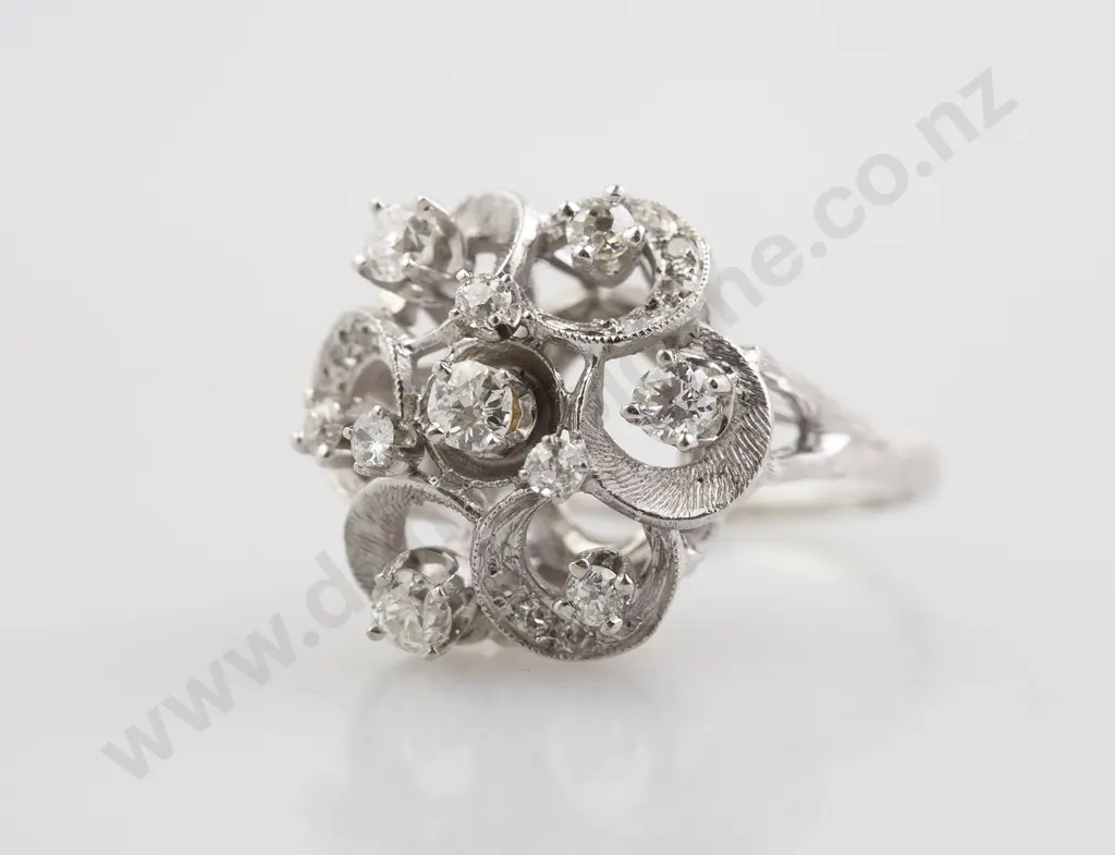 14ct White Gold 19stone Diamond Princess Style Cluster Ring Image 1++