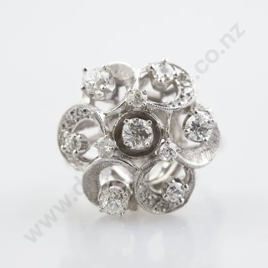 14ct White Gold 19stone Diamond Princess Style Cluster Ring