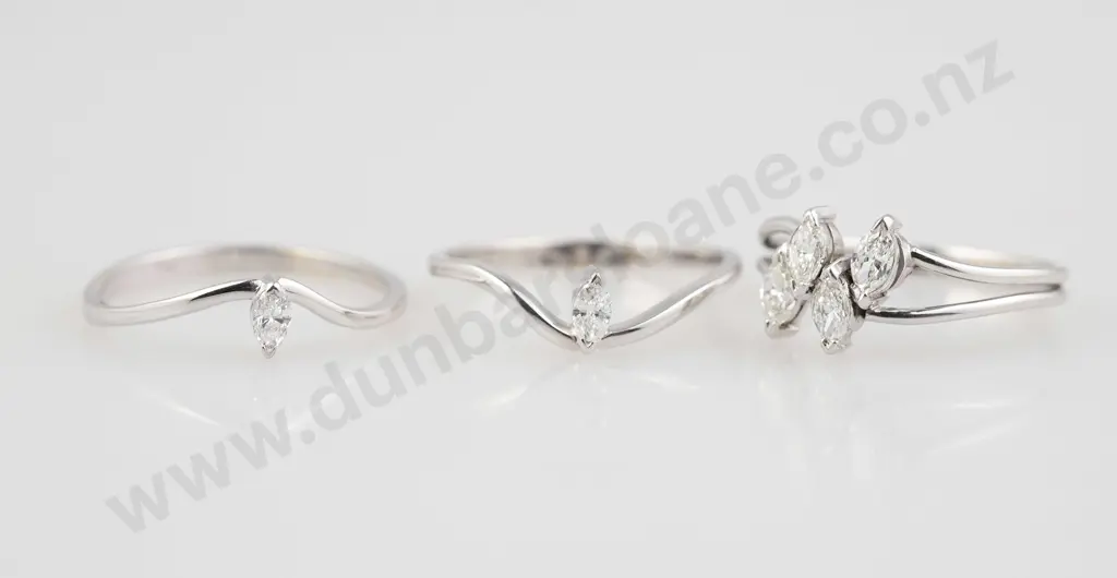 18ct White Gold Modern Six Stone Diamond Ring Trio Image 1++