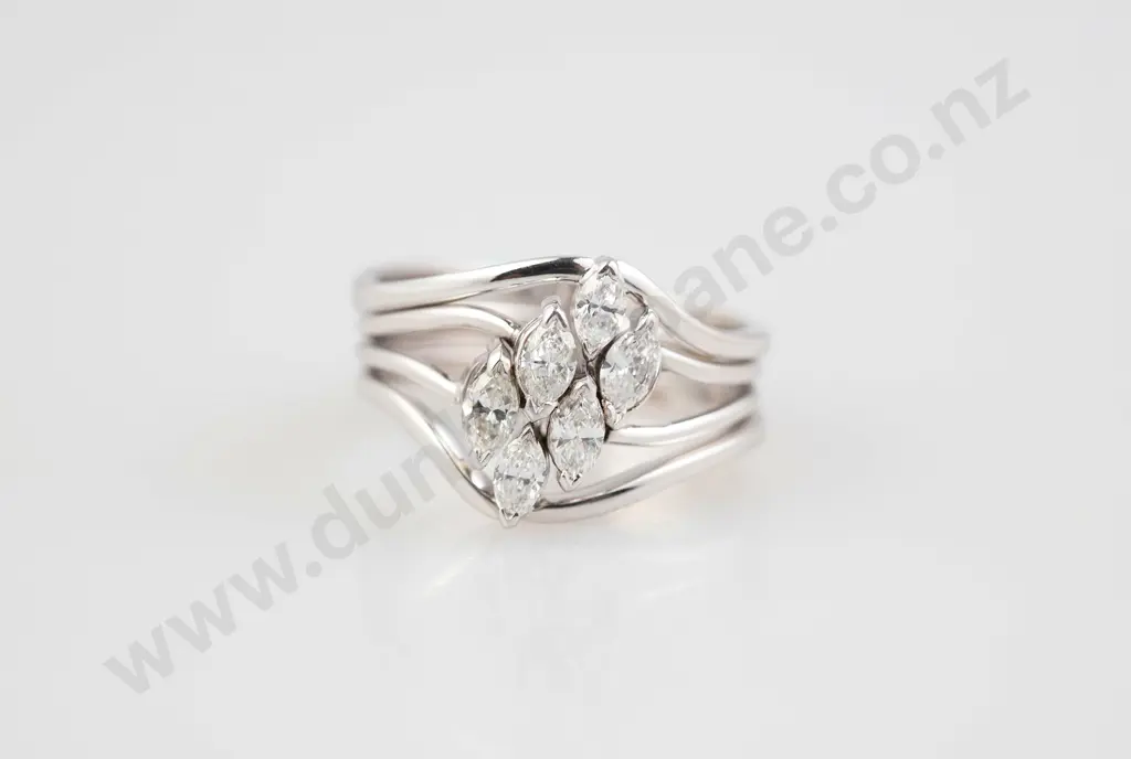 18ct White Gold Modern Six Stone Diamond Ring Trio Image 1++