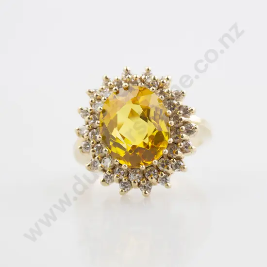 14ct 35stone Citrine and Diamond Cluster Ring