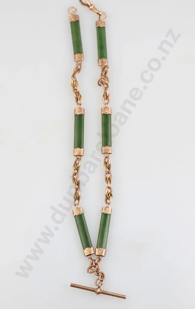 9ct NZ Greenstone Panel Albert Chain Image 1++