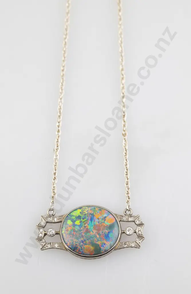 Art Deco 18ct White Gold Opal and Diamond Necklet Image 1++