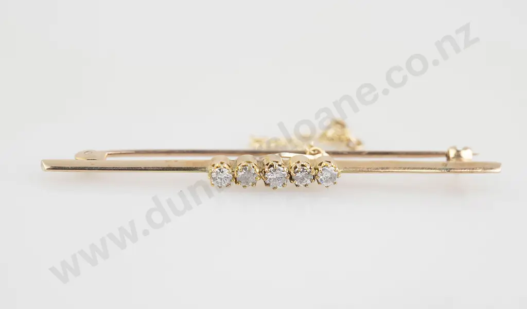 14ct Five Stone Diamond Bar Brooch Image 1++