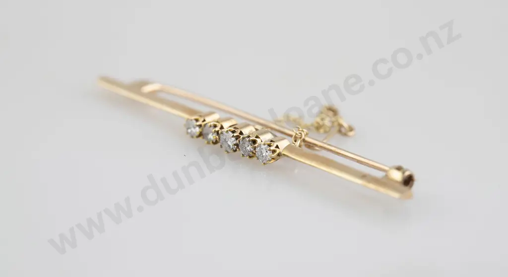 14ct Five Stone Diamond Bar Brooch Image 1++