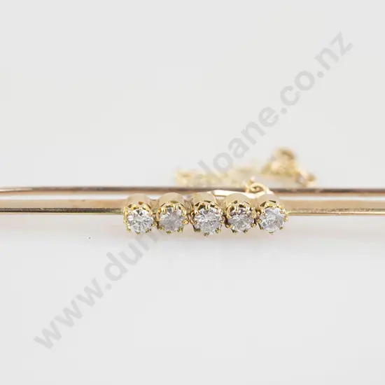 14ct Five Stone Diamond Bar Brooch