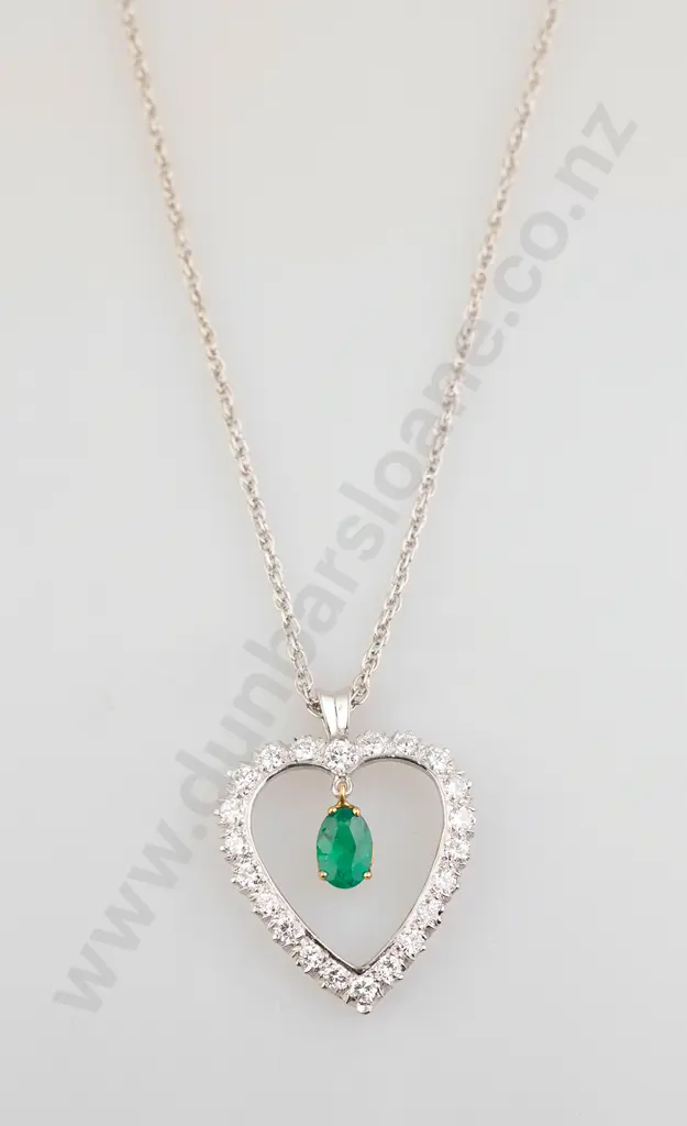 14ct White Gold 23stone Emerald and Diamond Pendant Image 1++