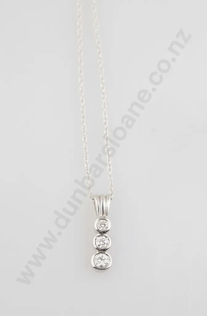 14ct White Gold Three Stone Diamond Pendant Image 1++