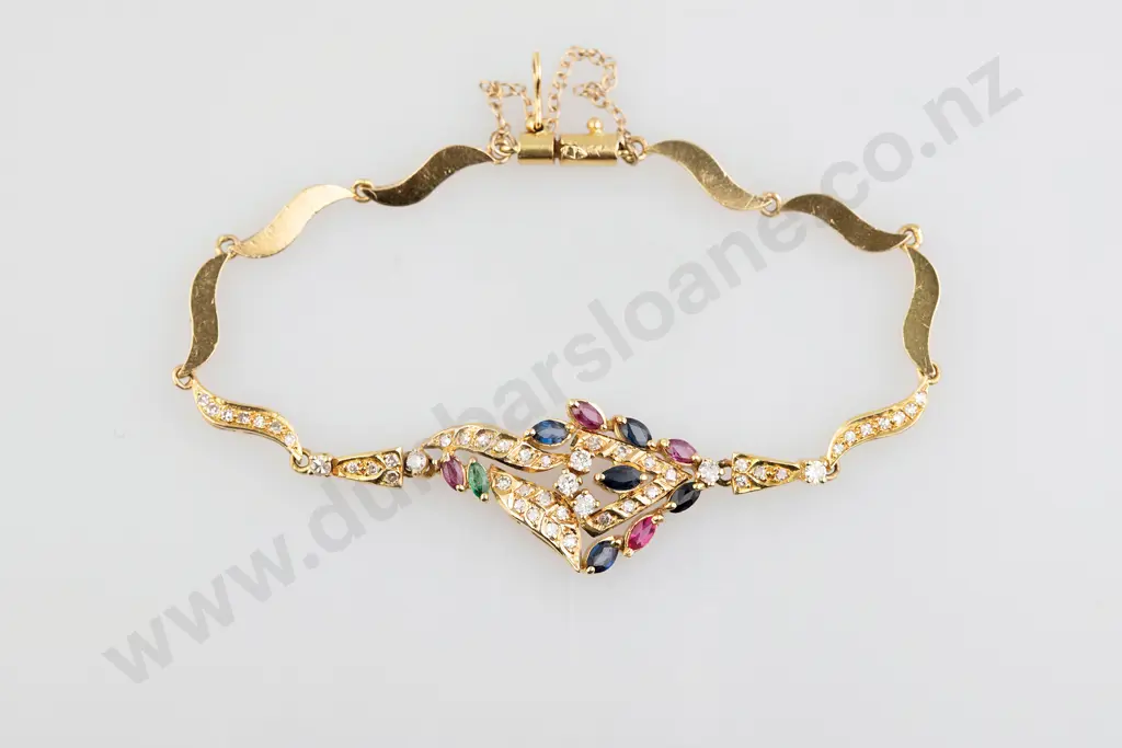 18ct 17stone Multi-Gem Fancy Bracelet Image 1++