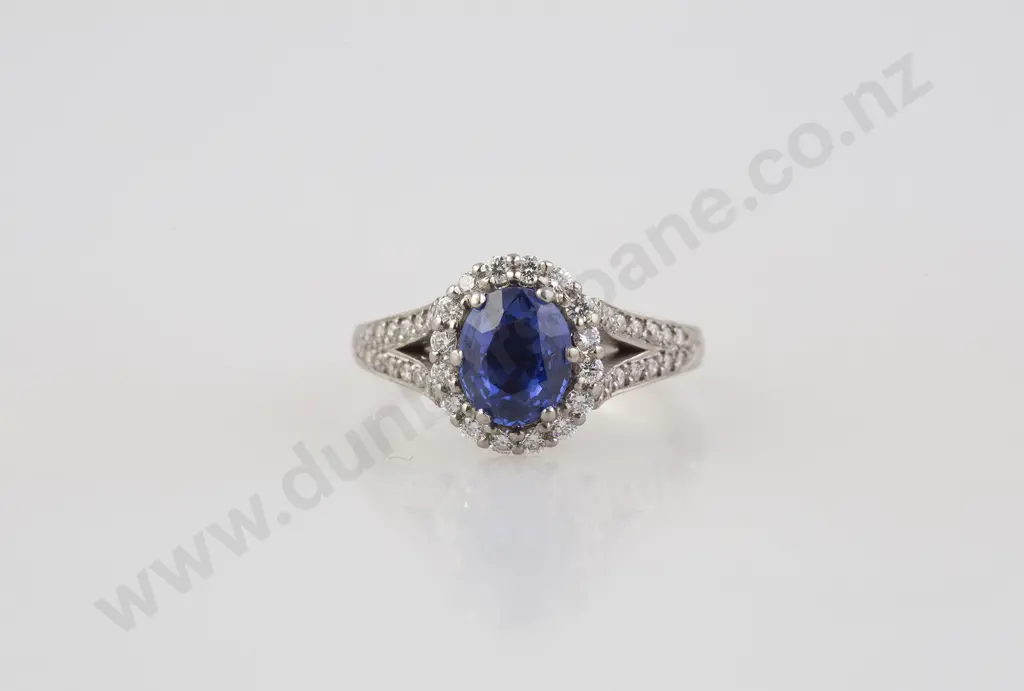 18ct White Gold Sapphire and Diamond Cluster Ring Image 1++