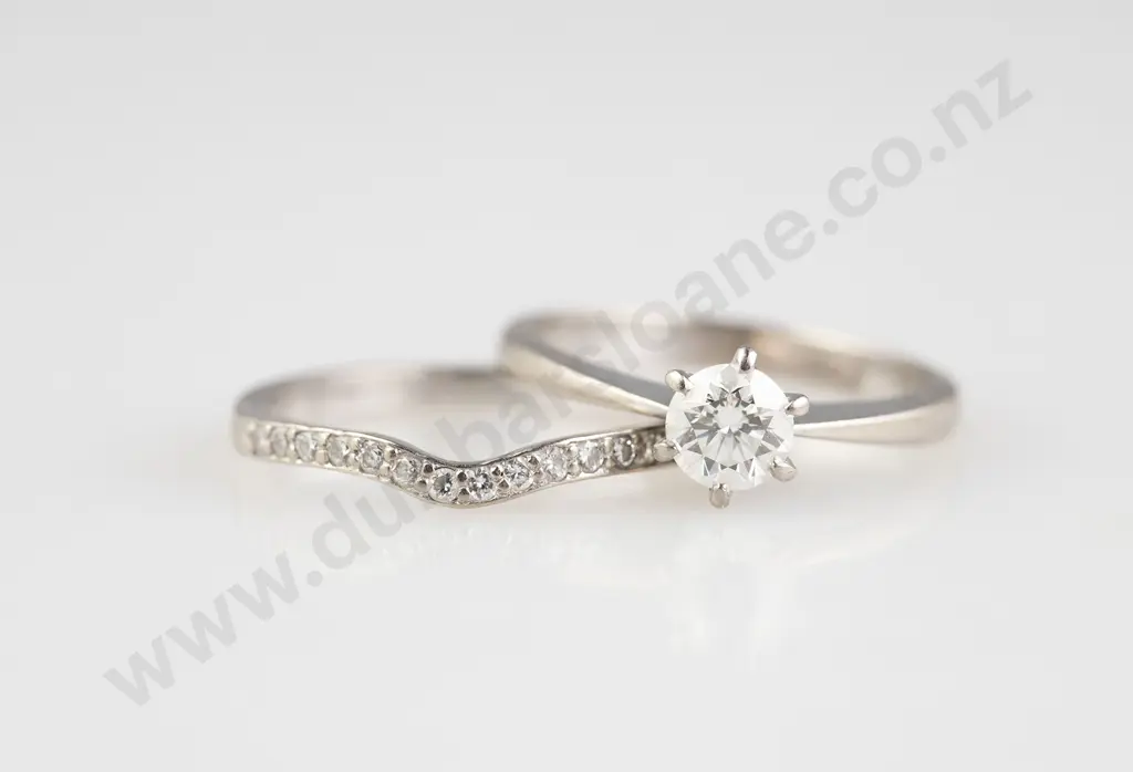 18ct White Gold Solitaire Diamond Ring & Band Image 1++